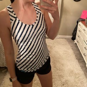North Face White & Blue Stripped Workout Tank Top